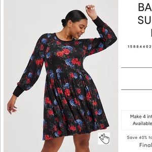 TORRID BABYDOLL DRESS - SUPER SOFT PLUSH FLORAL BLACK